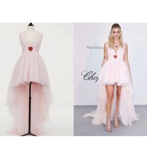 Elegant Pink High-Low Lace Dress